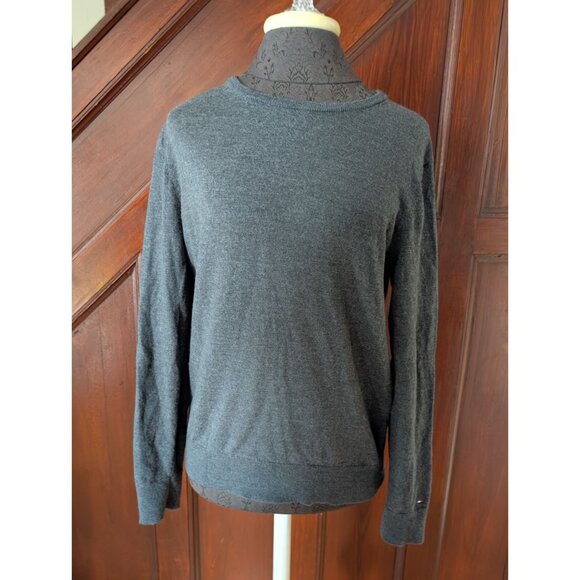 Tommy Hilfiger Mens Gray Crewneck Sweater With Elbow Patches Size M - Picture 1 of 8